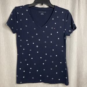 Tommy Hilfiger Women's Short Sleeve T-shirt w/Star Pattern Size Small /V-Neck